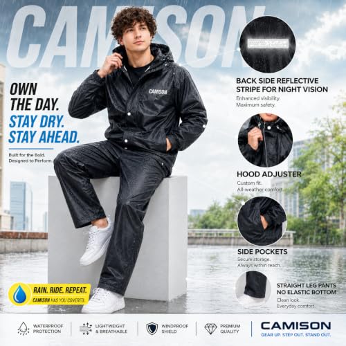 Image of Mens Raincoat Suit with Pant Set Trendiva Series | Waterproof Lightweight Breathable Rain Wear | Strong Stitching, Elastic Cuff & Waterproof Zipper Raincoat for men waterproof