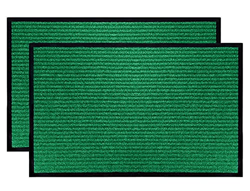 LuxUrux Striped Green Door Mat 2-Pack - Heavy-Duty, Waterproof, Low-Profile (17''x30'') - Indoor/Outdoor Mats for Entry, Patio, Garage - Easy to Clean, Ideal for High Traffic Areas