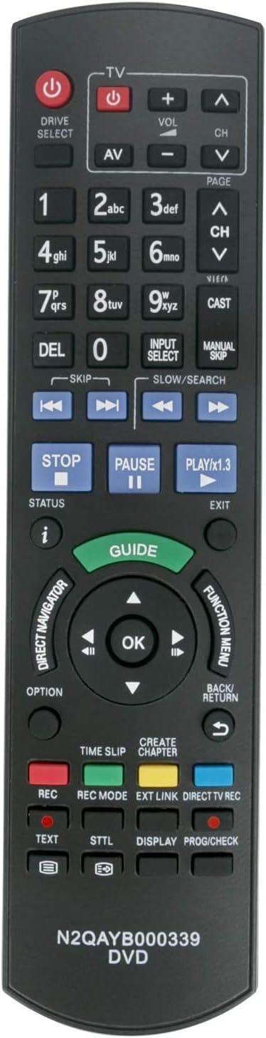 VINABTY N2QAYB000339 Remote Control replaced fit for Panasonic DVD Recorder DMR-XS350 DMR-XS350EBK, Black, Small