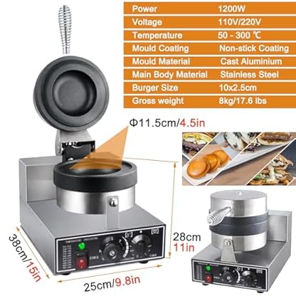 1200W Electric Burger Press Non-Stick Mold for Delicious Burgers and Sandwiches, Burger and Sandwich Press for Easy Use – Bild 4