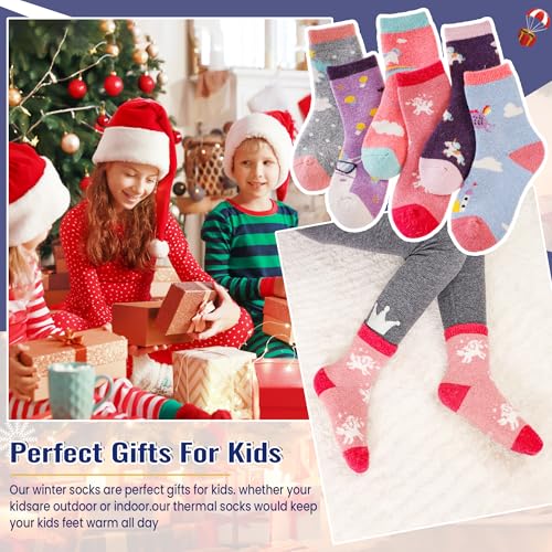 Image of Eocom Kids Wool Socks For Boys Girls Warm Hiking Thermal Winter Cozy Soft Thick Toddlers Crew Boot Socks 6 Pairs