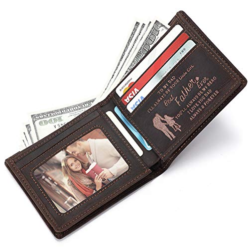 Personalized Engraved Leather Wallet For Dad From Daughter - Perfect For Birthday Fathers Day Thanksgiving Christmas - I Love You - Mens Custom Bifold Wallets For Him With Romatic Message #TOP2