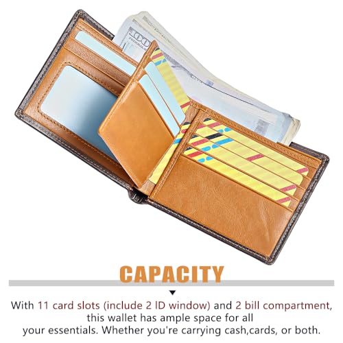 Mens Wallet with Chain RFID Blocking Genuine Leather Bifold Purse for Men with ID Window and Zip Coin Pocket.(Brown)3