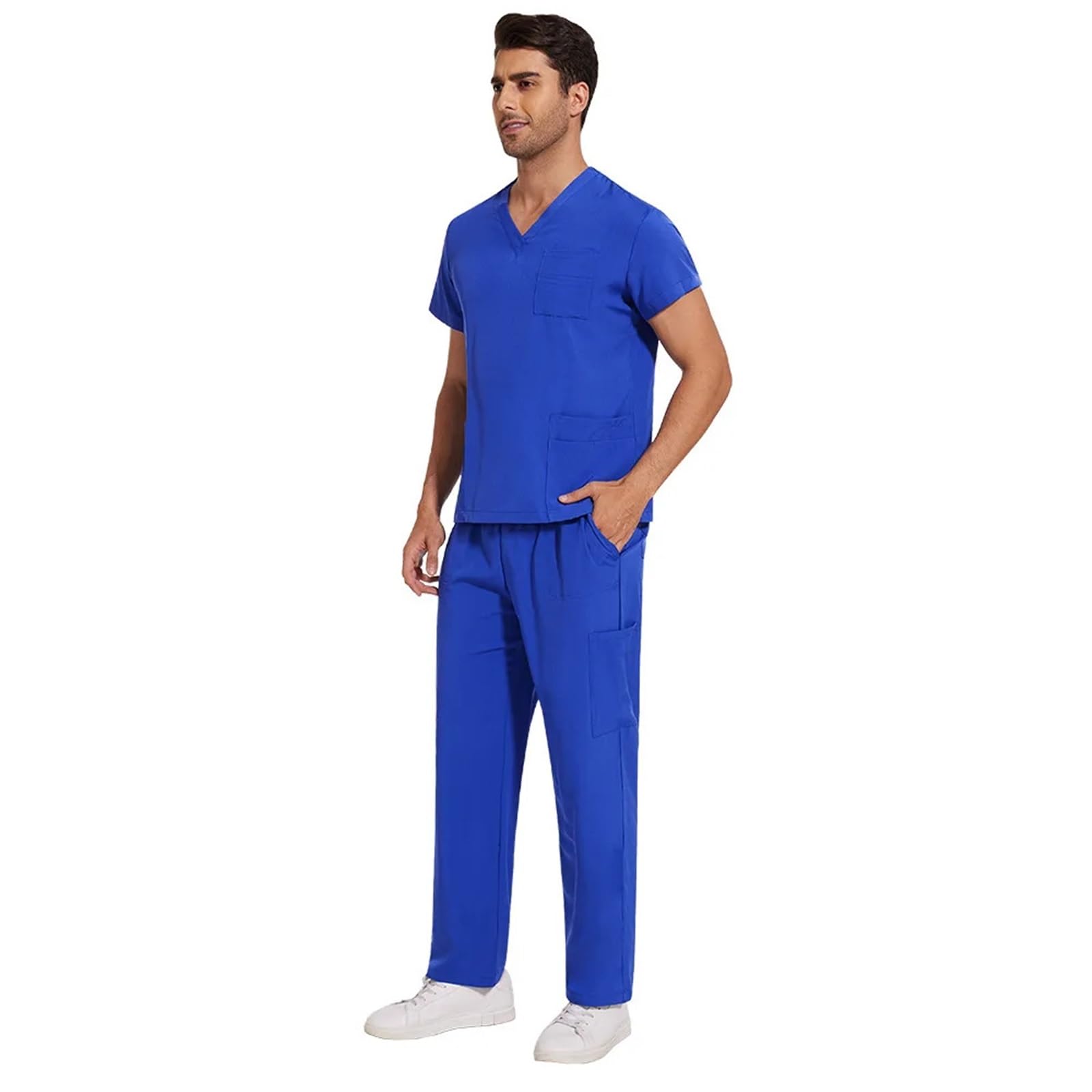 AHUFGN Nurse Scrubs Women Sanitary Dentist Medical Nursing Veterinary Surgical Uniform Men Work Wear Jogger Man Scrubs Set(Color 1,S)