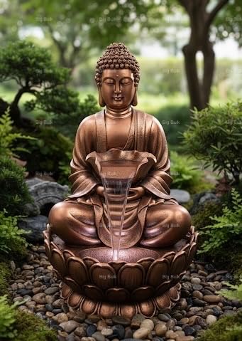 Image of Amal Copper Buddha Fiber Indoor Outdoor Fountain with Led Lights for Home Decor and Office Decoration Or Gifting (72x 66 x 114cm) (Big Buddha (Copper Big Lotus)