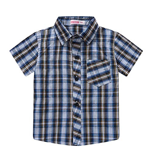 Toddler Kids Boys Short Sleeve Plaid Shirt Tops Vintage Button-Down Shirts Outwear for Babys Clothing