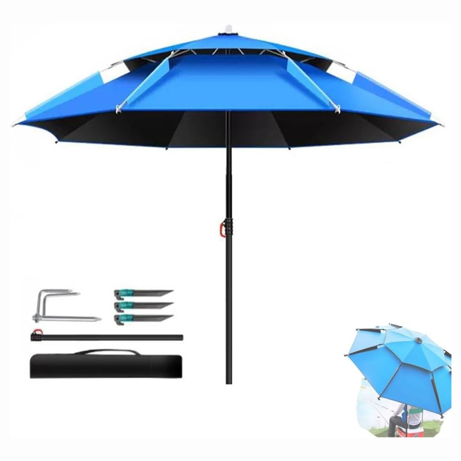 Parasol de plage coupe-vent stable face aux rafales de vent sur le sable