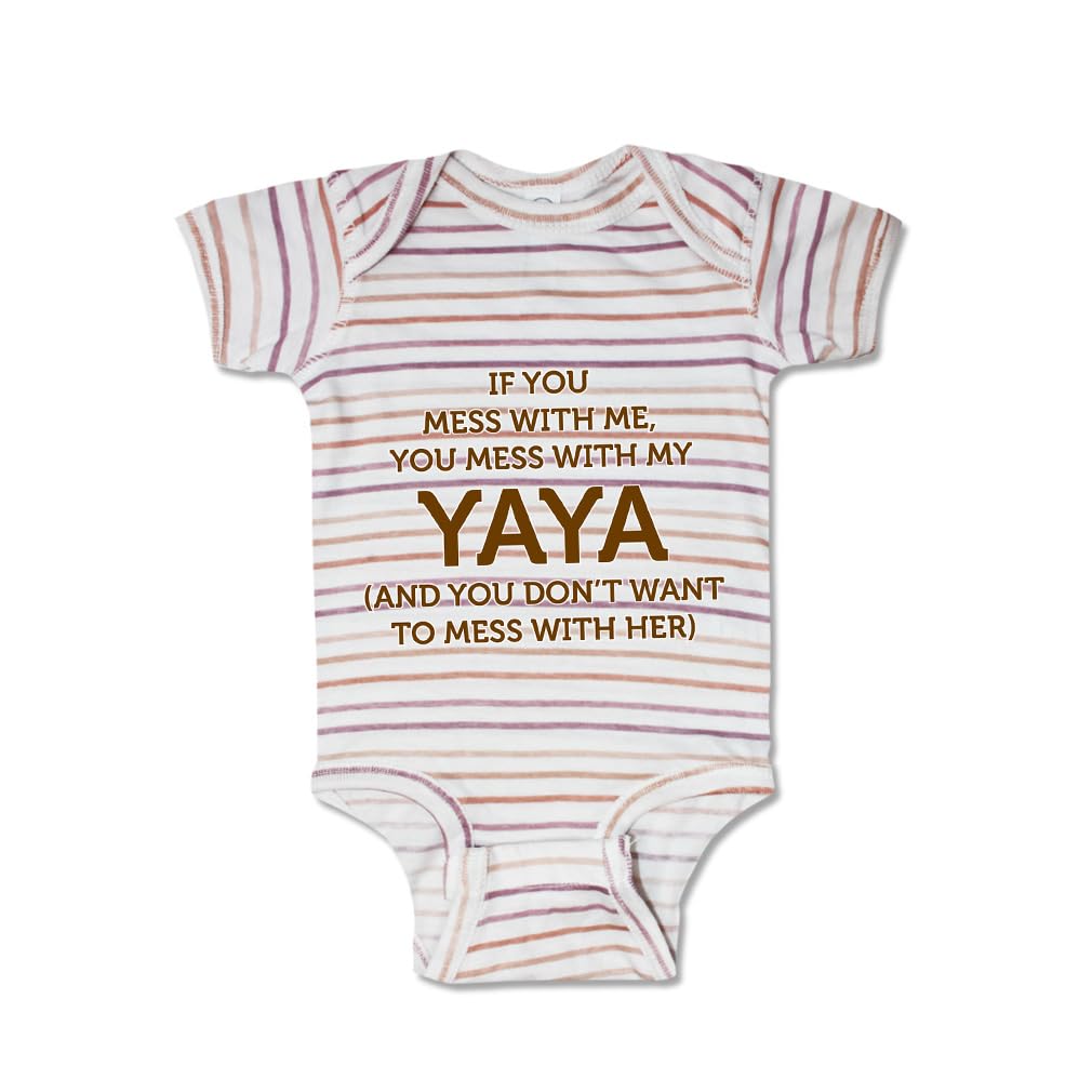Cute RascalsBaby Bodysuit If You Mess with Me You Mess with My Yaya Boy & Girl Striped Baby Clothes Funny Cotton Stripes Multi Girl Design Only 12 Months
