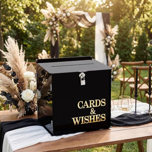 AerWo Black Wedding Card Box with Lock, Acrylic Gift Card Box for Party with 3D Letters, Large Wedding Card Boxes for Reception Elegant Wedding Memory Box Envelope Box for Graduation Birthday Decor by AerWo - Used condition - Image 9