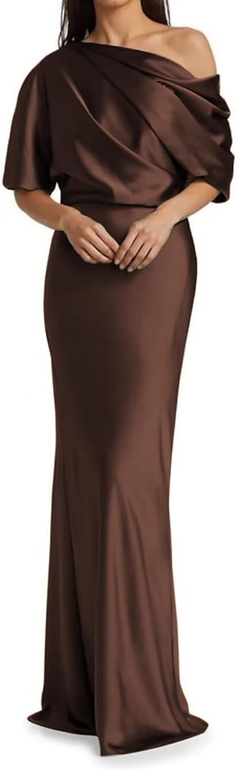 Mermaid Satin Mother of The Bride Dresses for Women Ruched One Shoulder Formal Evening Gowns