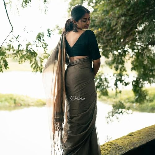 Image of Narayanpet Pure Cotton Avani Border Saree for Women with Running Blouse | Tassels | Traditional Woven Solid Design | Handloom Weave