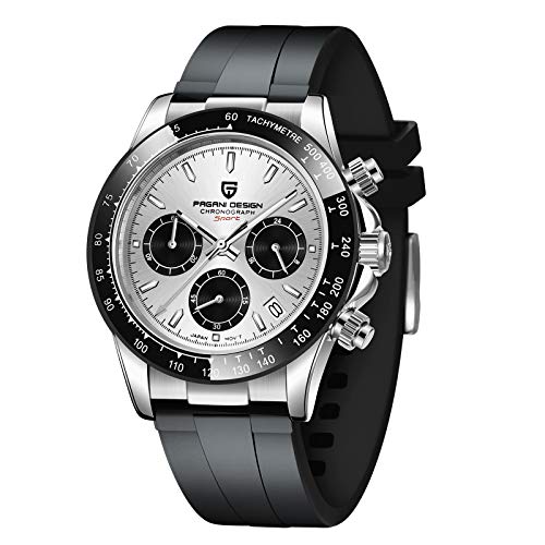Pagani Design Men's Chronograph Watch,Japan VK63 Movement, Synthetic Sapphire Glass, 100m Waterproof, Rubber Strap,ΓΒ Fashion Quartz Wrist Watches for Men(Silver) Pagani Design Men's Chronograph Watch,Japan VK63 Movement, Synthetic Sapphire Glass, 100m Waterproof, Rubber Strap,ΓΒ Fashion Quartz Wrist Watches for Men(Silver)