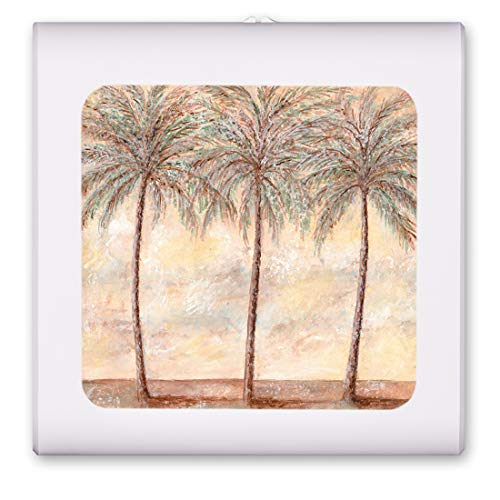 Image of Art Plates Plug in Dimmable LED Night Light with Dusk to Dawn Auto Sensor, Adjustable Brightness, Warm Light, Auto On-Off Nightlight for Bathroom, Hallway, Nursery, Bedrooms - Palm Trees