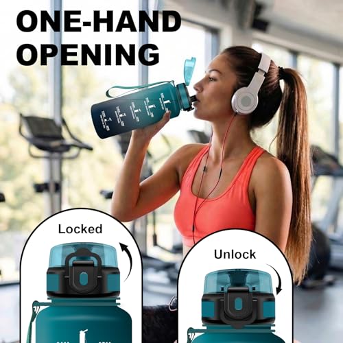 JAPORIA Trinkflasche Sport 1.5L, Wasserflasche mit Filter, Auslaufsicher, Trinkflasche mit Zeitmarkierung, BPA-frei, Sportflasche für Fitness, Gym, Schule, Getränkeflasche