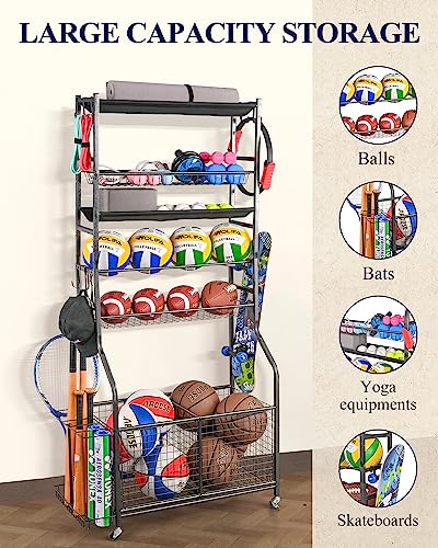 Image of Mythinglogic Rolling Sports Equipment Organizer for Garage Gear and Toys