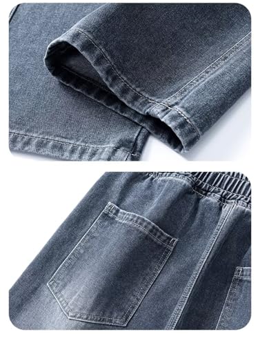 Mens Relaxed Straight Jean Elastic Waist Wide Leg Denim Pants Casual Loose Fit Long Trousers Streetwear MZA194