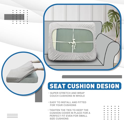 XINEAGE Couch Cushion Covers Seat Cushion Cover Thick Stretch Sofa Slipcovers 1 Piece Individual Couch Covers with Elastic Bottom(Single Seat Cushion/Backrest,Silver Grey)