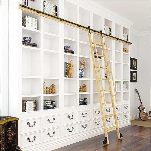 Heavy Duty Rolling Library Ladder Hardware Kit - Complete Sliding Ladder Track Set, 100-800cm Adjustable Rails with Floor Roller Wheels for Smooth Sliding Action (300cm/9.8ft)