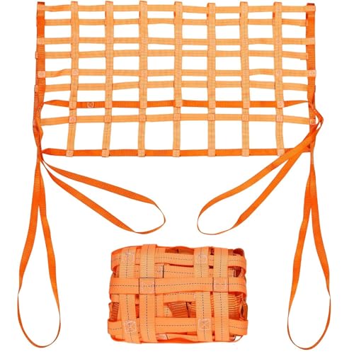 DRemdo Lifting Cargo Nets, Flat Polyester Sling Hoisting Net, Lifting Net Straps 3.93in Square Mesh Tear Resistance, Max. (Color : Orange, Size : 4x4m(7716lb))