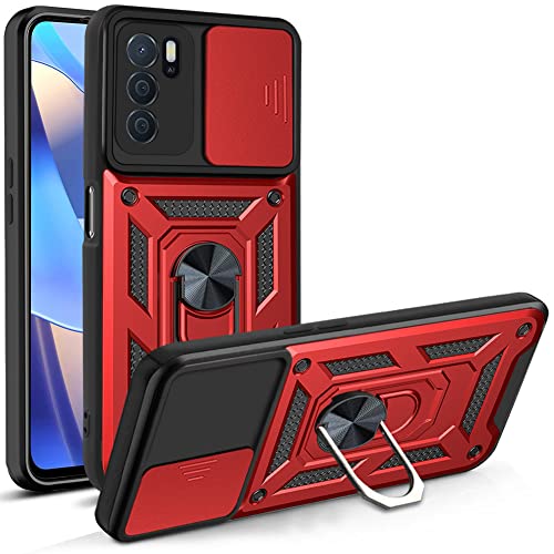Ysnzaq Military Grade Heavy Duty Shockproof Case For Oppo A16 /A16S /A54S, Sliding Window Lens Protection With Magnetic Car Bracket Phone Cover For Oppo A16 /A16S /A54S Sj Red #TOP13