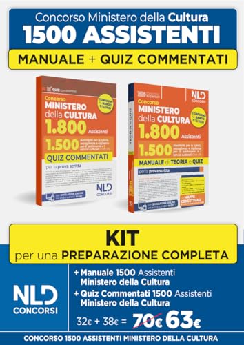 Concorso Ministero della Cultura 1800 posti. profilo 1.500 assistenti per la tutela, accoglienza e vigilanza per il patrimonio e i servizi culturali (Cod. 01). Kit manuale di teoria e quiz comment...