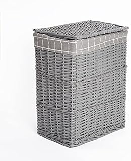 Grey Paint Laundry Wicker Basket Cotton Lining With Lid (Large)