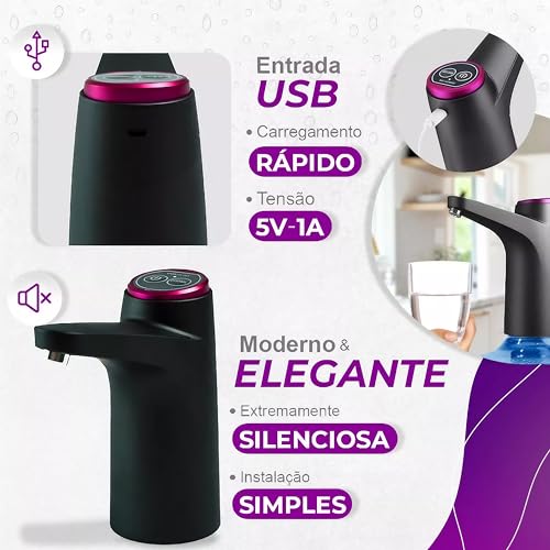 Bomba Elétrica de Água Recarregável USB Galões de 10 à 20 Litros - Design Luxo