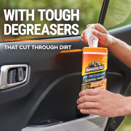Image of Armor All Car Interior Cleaner Wipes , Car Cleaning Wipes with Orange Cleans Dirt and Dust in Cars, Trucks and Motorcycles, 25 Count