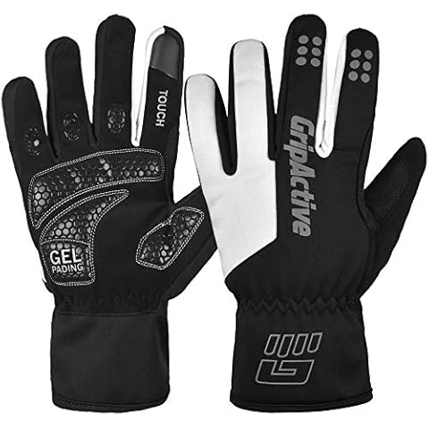 GripActive Winter Cycling Gloves Waterproof Windproof BMX Anti-Slip with Reflective Sticker (L, White/Black) Cover