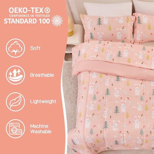 Image of Yibeizi Pink Bunny Kids Comforter Set for Girls Full Cute Bedding