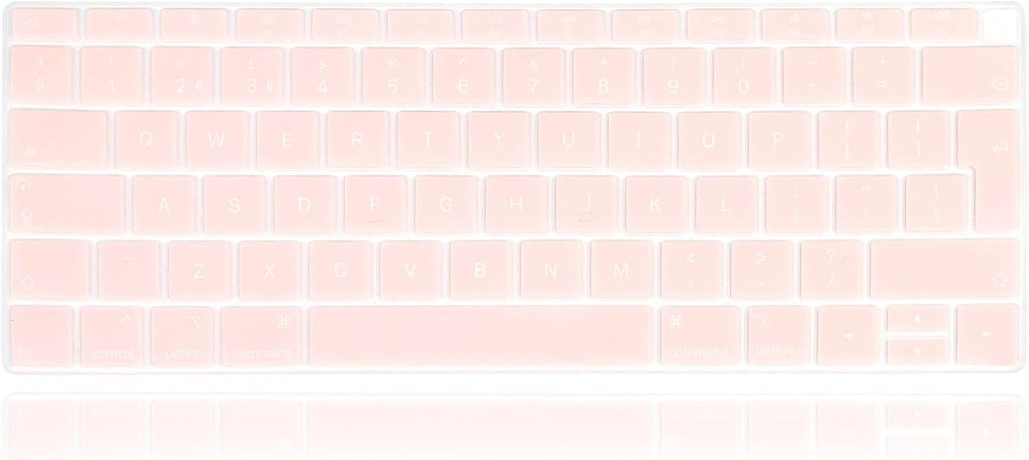 XHLWZR EU/UK English Language Silicone Keyboard Cover Skin for MacBook Air 13 with Retina Display and Touch ID 2020 2019 2018 Model A1932,European Layout Protective Skin,Rose Powder Pink