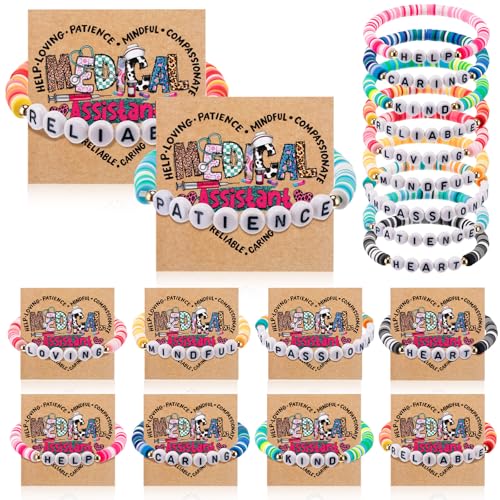 Tondiamo Medical Assistant Bracelets Gifts Bulk Stackable Clay Bead Adjustable Bracelets with Appreciation Card Healthcare Worker Gifts for Women Ma Nurse Birthday Coworker Birthday