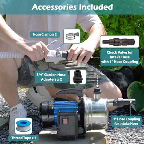 Image of FLUENTPOWER 1.5HP Portable Garden Transfer Pump, 1200GPH Electric Sprinkler Booster Pump, Shallow Well Jet Pump for Home Lawn Irrigation and Water Draining