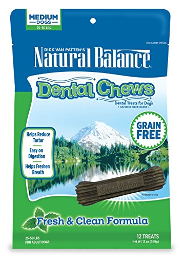 Natural Balance Limited Ingredient Dental Chews| Fresh-&-Clean Grain-Free Dog Treats for Adult Dogs | for Medium Dogs |13-oz. Pouch