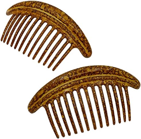 Camila Paris CP3329 French Hair Side Combs Amber Interlocking Combs French Twist Hair Combs, Strong Hold Hair Clips for Women Bun Chignon, Up-Do Styling Girls Hair Accessories Made in France