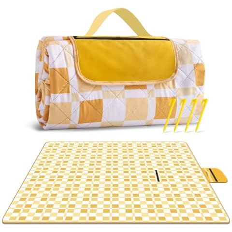 bopoobo Large Picnic Blanket, 80”x80” Waterproof Foldable Beach Blanket with 3-Layer Thick Rug, Pocket & 4 Stakes, Handy Picnic Mat Tote Perfect for Camping, Beach, Hiking, Grass, Machine Washable Cover