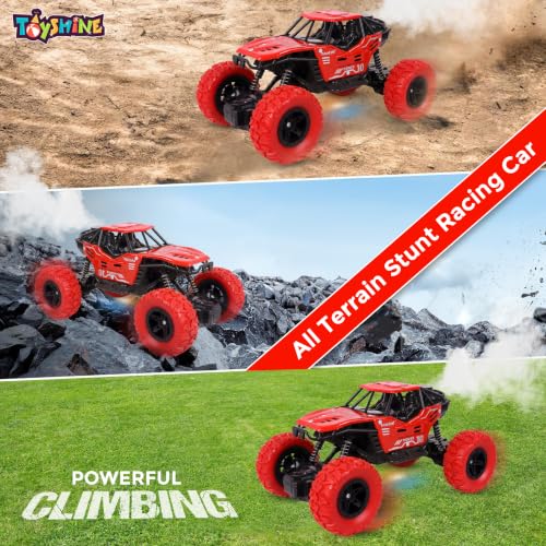 Image of Toyshine 1:16 Scale 27 Mhz Smoke Rock Crawler Truck with Booster Spray Function All Terrain Stunt Racing Car Rechargeable Indoor Outdoor Toy Car - RED