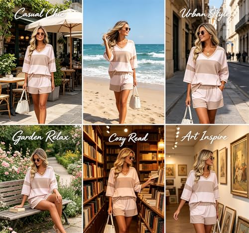 Conjunto de 2 piezas para mujer de estilo holgado con cuello en V y shorts casuales a juego 7