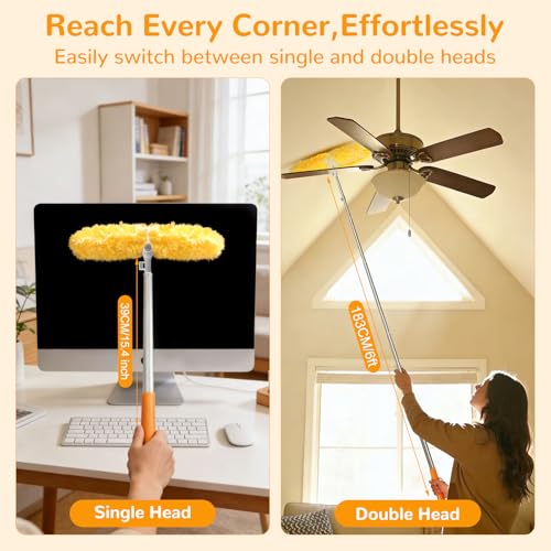 Image of 6 ft Long Handle Extendable Duster with 50 Refills for Swiffer Duster, Heavy Duty 360 Microfiber Dusting Kit for High Ceilings, Ceiling Fans, Tall Windows, and Hard-to-Reach Areas