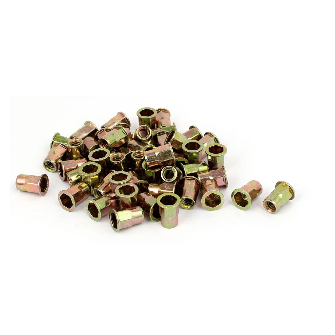Half Hex Car Rivet Nut, 25pcs M6 Zinc-Plated Carbon Steel Thread Hexagonal Insert Nutsert Bronze Tone