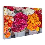 Format : 80 x 40 cm islandburner Tableau sur toile - Élégant bouquet de printemps avec de magnifiques fleurs de renoncule comme décoration murale pour salle à manger magasin de fleurs