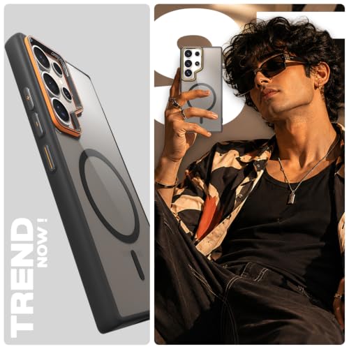 Image of Pikkme Back Cover for Samsung Galaxy S24 Ultra 5G | Shockproof | Mag-Safe Compatible | Hard Transparent Back | Premium Raised Camera Protection | Bumper Case (Black Mag-Safe)