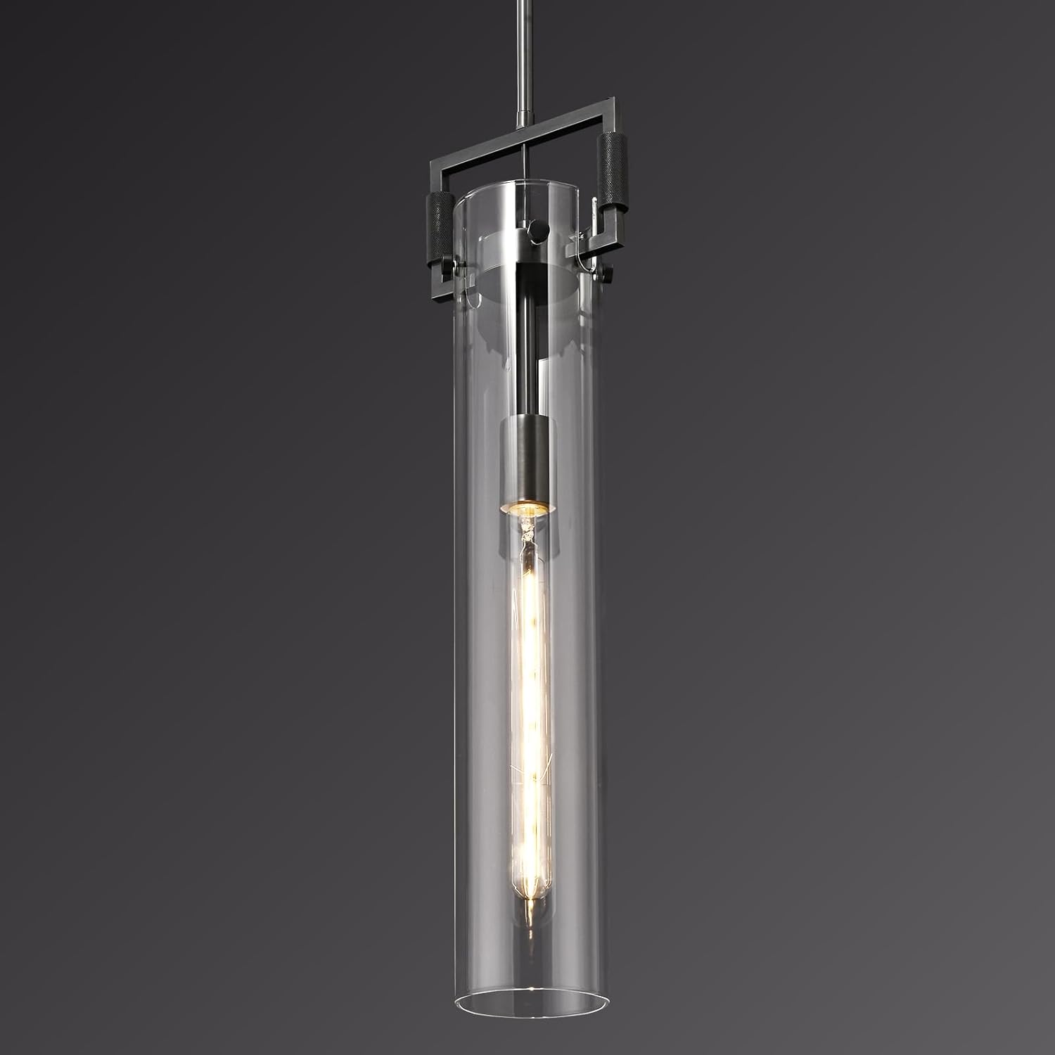 Black Pendant Light Glass for Kitchen Island 1Pack, Adjustable Hanging Chandelier with Glass Shade Modern Pendant Light Fixture for Farmhouse, Dining Room,Bedroom,E26 Bulb Included