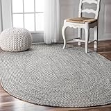 nuLOOM Oval 5' x 8' Solid Hand Braided Indoor/Outdoor Area Rug, Pet-Friendly, High Traffic, Weather Resistant, for Patio, Balcony, Bedroom, Living, Dining Room, Wynn Salt and Pepper