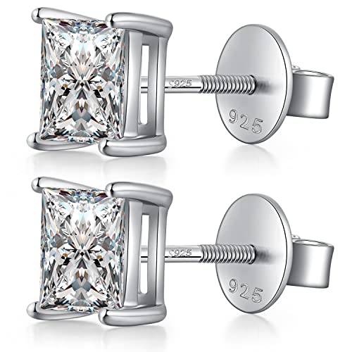 925 Sterling Silver Stud Earrings with Flat Screw Back, Round Cut/Square Cut Cubic Zirconia Hypoallergenic Stud Earrings for Women Men, Long & Thick Post, 4MM-8MM