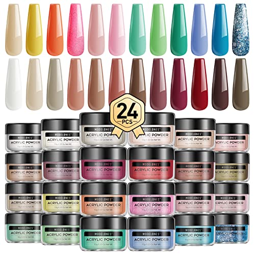 Modelones Acrylic Nail Powder, 24 Colors Christmas Acrylic Powder, Color Acrylic Powder for Nails, Pigmented Nail Acrylic Powder for Spring Summer Nail Art 3D Manicure French Nail Gifts for Women