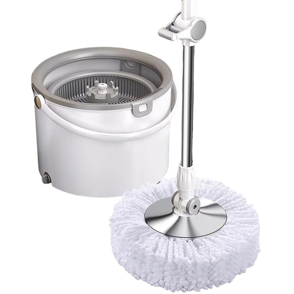 Seau rotatif avec système d'essorage et tête pivotante pour un nettoyage efficace du sol
