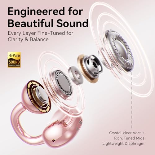 Image of Kinglucky Gen2 Clip-On Open Ear Earbuds with Detachable Sparkle Butterfly Earrings, Bluetooth Wireless Headphones for Women, 50H Playtime, Comfortable Fit for Small Ears, Easy Storage Case,Transparent