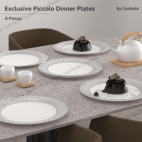 Image of Castleite Piccolo Melamine Plates Set of 6 - Break Resistant, Round Designer Plate for Eating or Serving in Home, Kitchen Use or Cafe, Stainless (Ivory Bloom, Dinner Plate 6 Pcs)