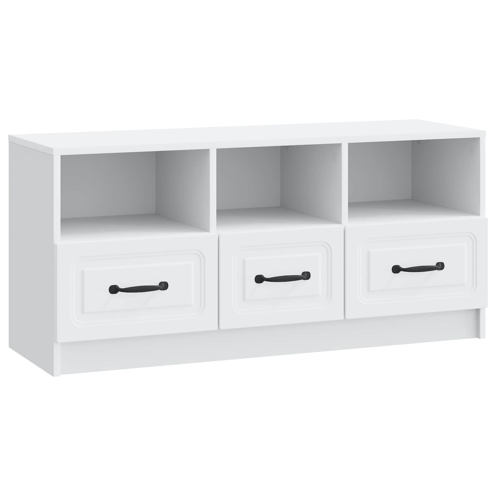 Meuble TV blanc moderne de salon 102cm meuble bas TV en bois 3 tiroirs